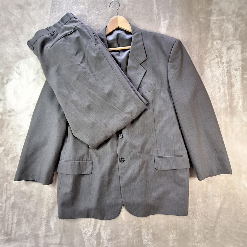 Moda Prima Suit Mens 46R Gray Wool Blend 2 Button Ventless Pleated Pants 2 Piec